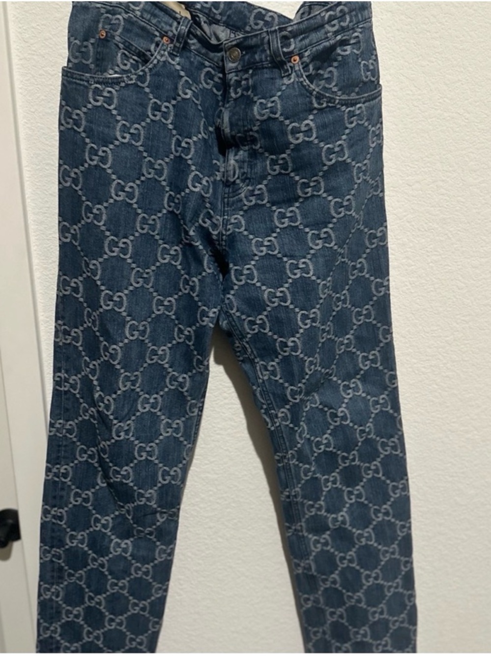 Authentic Gucci Blue Monogram Denim Jeans with Cream Label